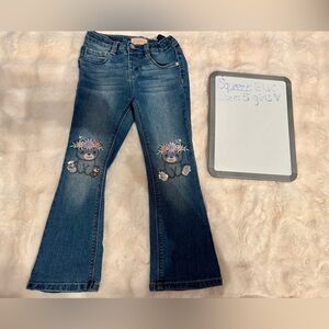 Blue Embroidered Girls' Jeans